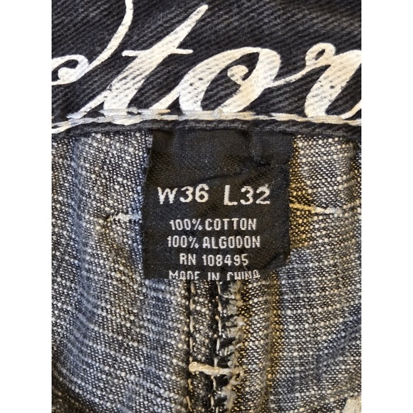 Victorious Mens Denim Jeans 36×32 Black Decorated Pockets Silver And Black Y2K - Picture 8 of 11